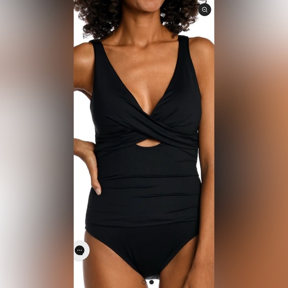 LA BLANCA Tummy control,crisscross V-neck keyhole,ruched,padded,adjust straps - Picture 1 of 13
